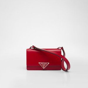 Prada Triangle Logo Spazzolato Leather Shoulder Bag